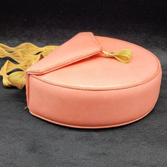Pink Salmon Leather Bag Gold Mesh Strap Small Hard Case Sondra Robert Vintage - Picture 9 of 15